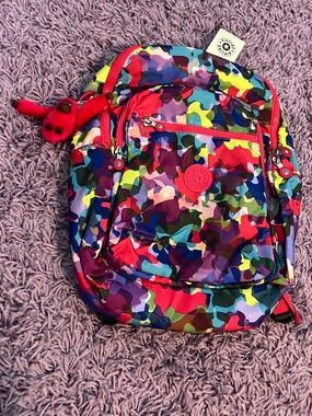 NWT Rainbow Camouflage Kipling Backpack